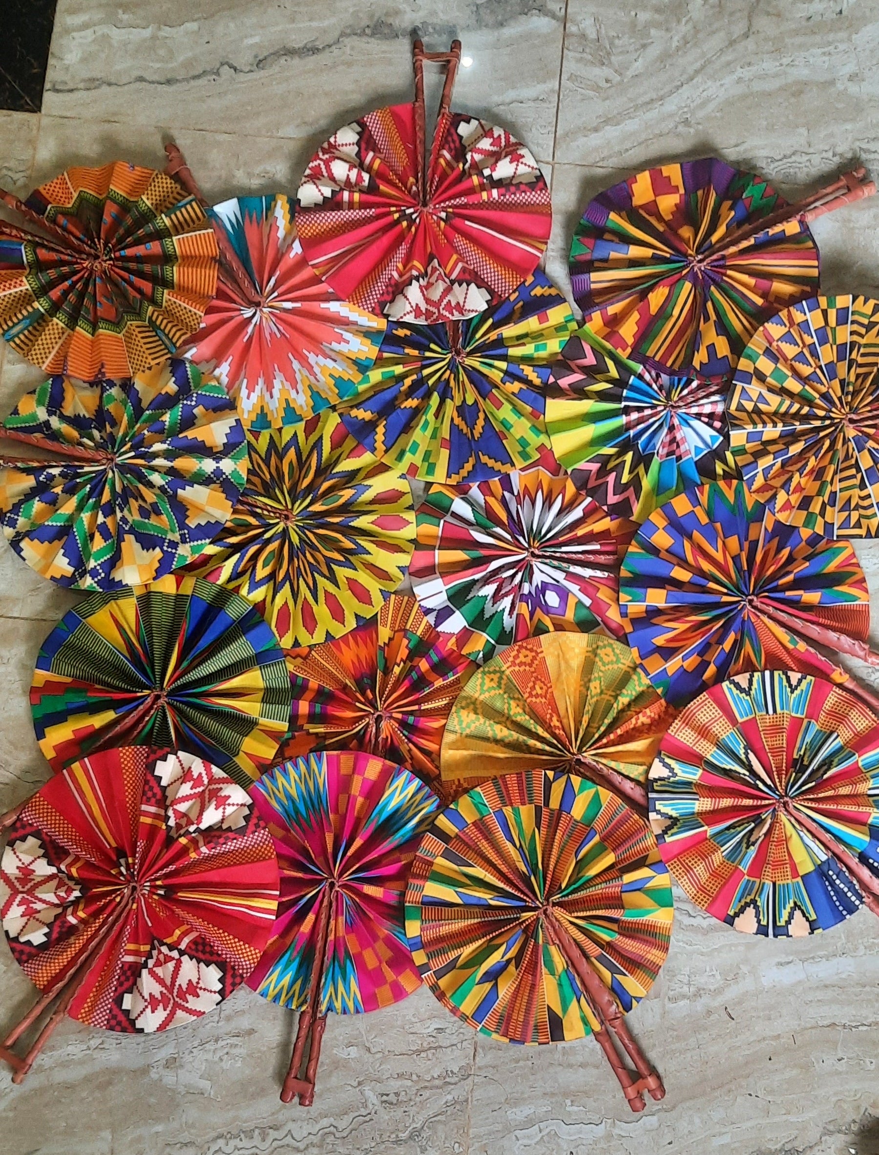 colourful decorative fabric fans