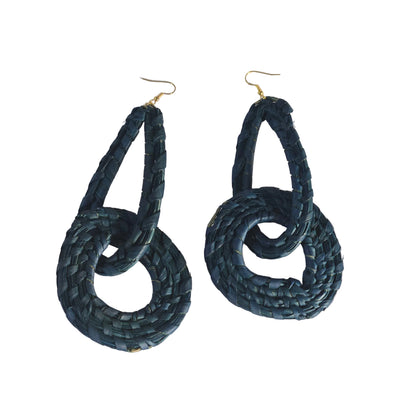 Pair of blue braided raffia  earrings  