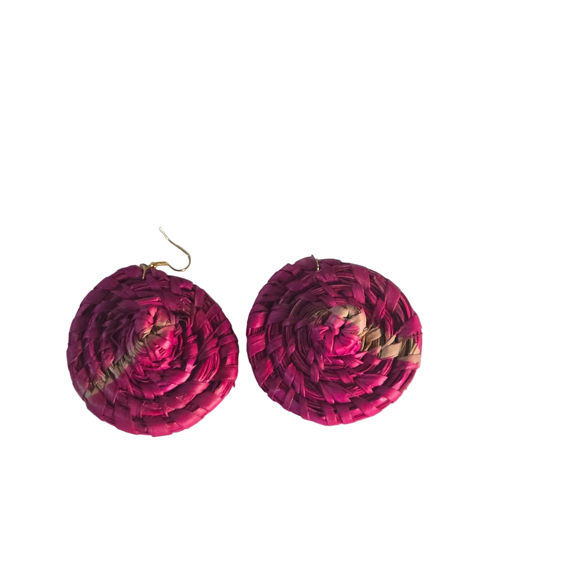 Pink woven with natural design  raffia  earrings